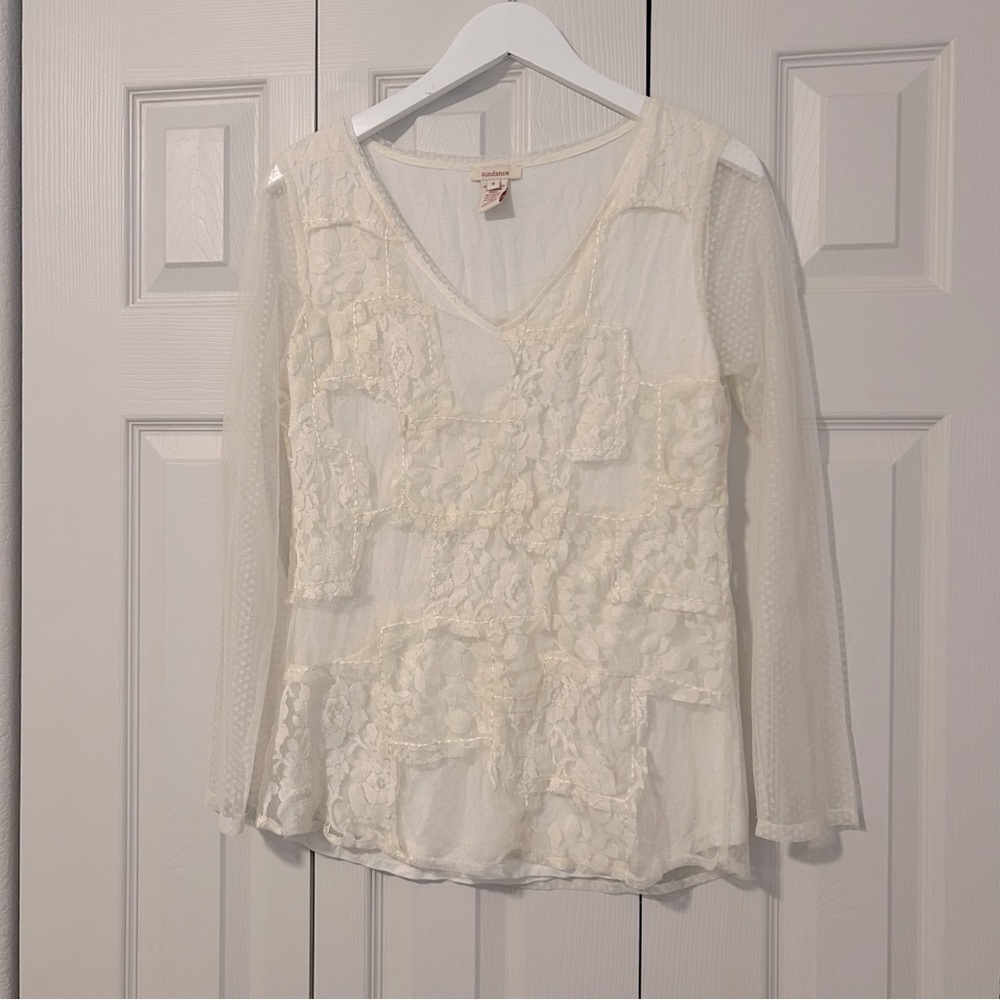 Sundance Sheer Long Sleeves V Neck Lace Delicate Elegant Boho Chic Top Sz Small